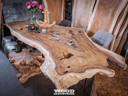 eiken boomstamtafel suar boomstamtafel eettafel tafel tafels, Huis en Inrichting, Tafels | Eettafels, 100 tot 150 cm, 200 cm of meer