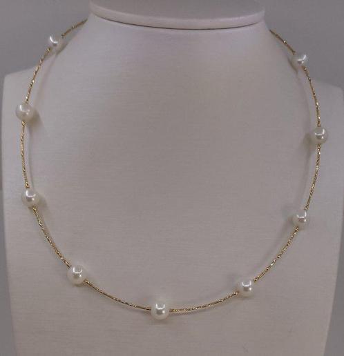 Halsketting - 18 karaat Geel goud - 7,5x8 mm Akoya parels, Sieraden, Tassen en Uiterlijk, Kettingen