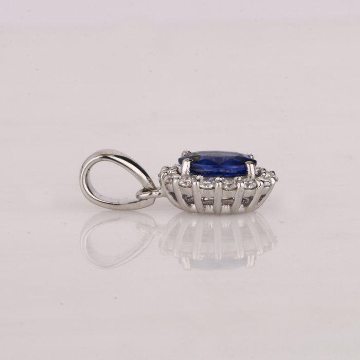 Hanger - 14 karaat Witgoud - 0.63ct. tw. Saffier - Diamant, Sieraden, Tassen en Uiterlijk, Antieke sieraden