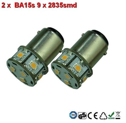 2x BA15s- 9x2835smd- Warm-Wit 10-36v, Auto diversen, Auto-accessoires, Verzenden
