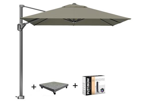 Voyager T1 zweefparasol 250x250 cm taupe met 75 KG voet en, Tuin en Terras, Parasols, Nieuw, Ophalen of Verzenden