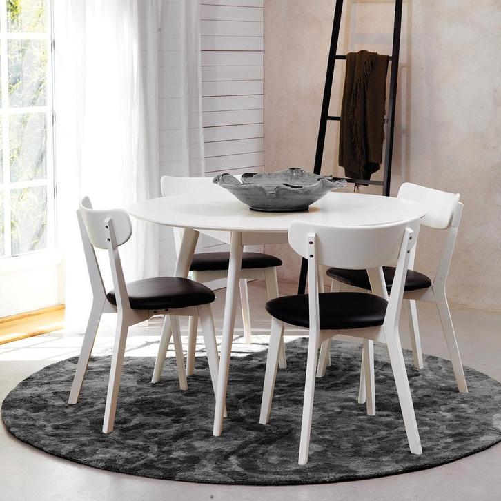 Ronde eettafel | Eetkamertafel | Hout | Wit | ø115 cm, Huis en Inrichting, Tafels | Eettafels, 50 tot 100 cm, 100 tot 150 cm, Rond