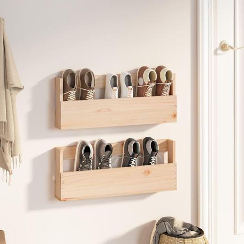 vidaXL Wandschoenenrekken 2 st 59x9x23 cm massief grenenhout, Huis en Inrichting, Kasten | Schoenenrekken, Nieuw, Verzenden