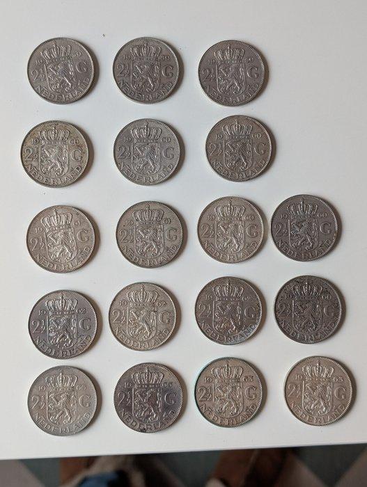 Nederland. Juliana. 2 1/2 Gulden 1959 tm 1966, 18 stuks, Postzegels en Munten, Munten | Nederland