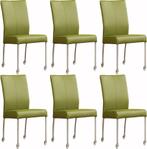 Set van 6 Leren eetkamerstoelen - met wieltjes - Echt leer,, Huis en Inrichting, Stoelen, Overige kleuren, Nieuw, Leer, Ophalen of Verzenden