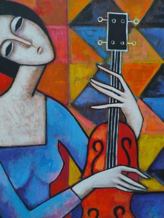 Piotr Sujka (XXI) - Anna ze skrzypcami, Antiek en Kunst, Kunst | Schilderijen | Klassiek