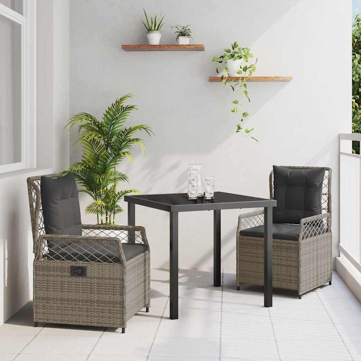 vidaXL Tuin Eetset 3 pcs Grijs poly rattan, Tuin en Terras, Tuinsets en Loungesets, Nieuw, Rotan, Verzenden