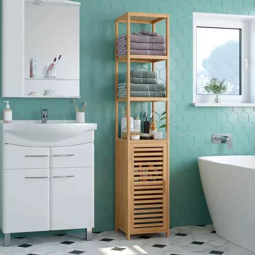 Hoge Badkamerkast van Bamboe – 169x33x34cm – 100% Natuurlijk, Huis en Inrichting, Badkamer | Badkamermeubels, 25 tot 50 cm, Nieuw