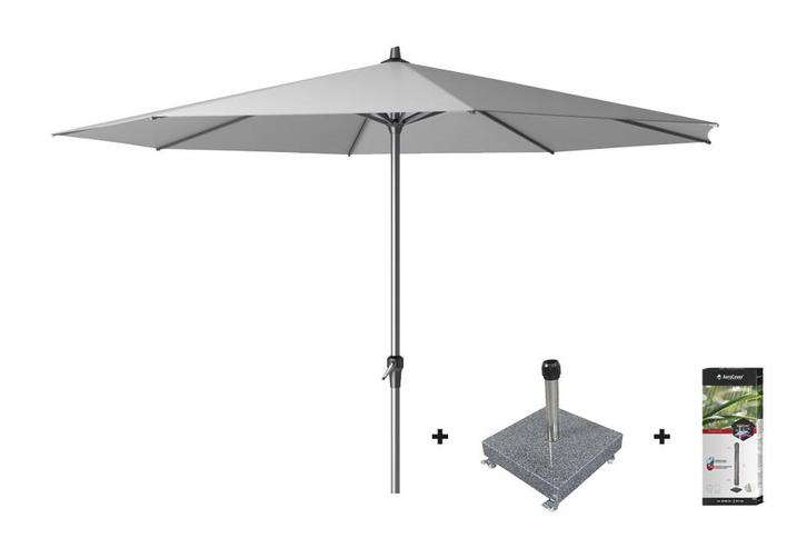 Platinum Riva stokparasol 3.5 m. rond - Light Grey met voet, Tuin en Terras, Tuinsets en Loungesets, Nieuw, Overige materialen