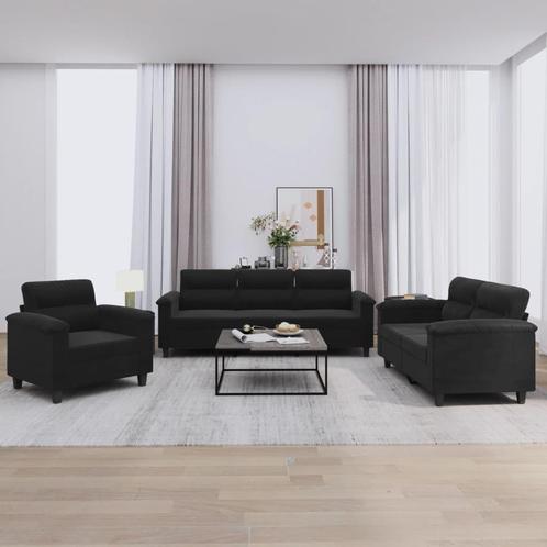 vidaXL 3-delige Loungeset met kussens microvezelstof zwart, Huis en Inrichting, Banken | Bankstellen, Nieuw, Stof, Vierpersoons of meer