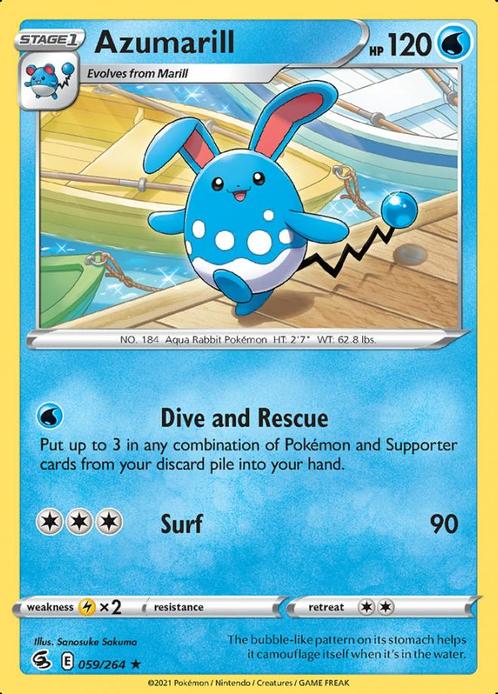 Azumarill 059/264 (Fusion Strike), Hobby en Vrije tijd, Verzamelkaartspellen | Pokémon, Losse kaart, Nieuw, Foil, Ophalen of Verzenden