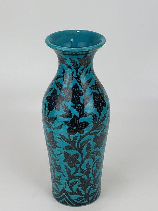 Vaas - Keramiek - Turquoise - zwarte vaas, Antiek en Kunst, Antiek | Glas en Kristal