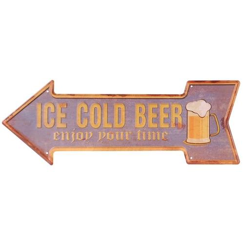 Metalen pijl - ice cold beer NIEUW, Huis en Inrichting, Woonaccessoires | Tekstborden en Spreuken, Nieuw, Ophalen of Verzenden