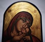 Icoon - Moeder Gods - Hout - Handgeschilderd - 34 x 47 cm, Antiek en Kunst