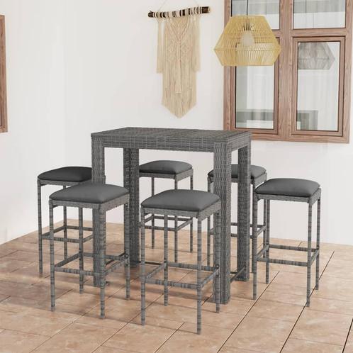 vidaXL 7-delige Tuinbarset met kussens poly rattan grijs, Tuin en Terras, Tuinsets en Loungesets, Nieuw, 6 zitplaatsen, Rotan
