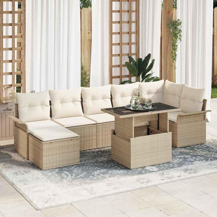vidaXL Tuin Sofa Set met kussen 8 pcs Beige Poly riet, Tuin en Terras, Tuinsets en Loungesets, Nieuw, Rotan, Verzenden