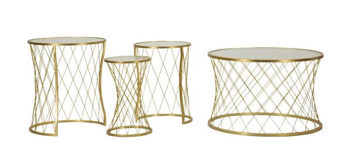 TAFEL NOAH GOUD SET 4 STUKS CM Ø 70X45-47X54,5-36x50-28x45, Huis en Inrichting, Tafels | Salontafels, Ophalen of Verzenden
