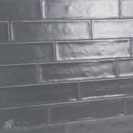 Langwerpige handvorm tegels 7,5 x 30 cm donker grijs mat