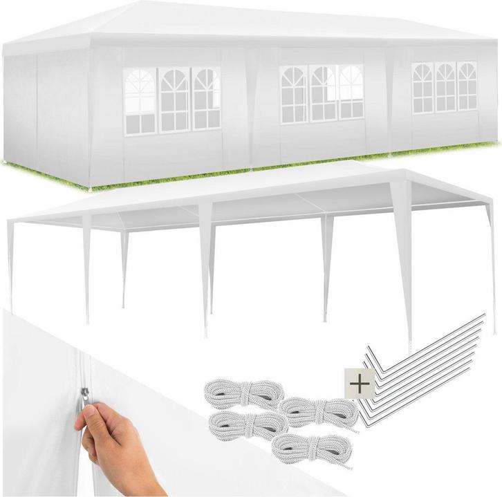Partytent - 9x3m - Paviljoen - Opvouwbaar - Wit - Tectake®, Tuin en Terras, Partytenten, Zo goed als nieuw, Verzenden