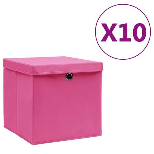 vidaXL Opbergboxen met deksel 10 st 28x28x28 cm roze, Huis en Inrichting, Woonaccessoires | Kisten, Nieuw, Verzenden