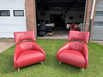 Leolux Solymi fauteuils rood leren design relax stoelen beschikbaar voor biedingen