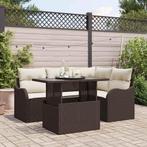 vidaXL Buiten eetset met kussen 5 pcs Bruin Poly riet, Tuin en Terras, Tuinsets en Loungesets, Verzenden, Nieuw, Rotan