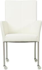 Gebroken witte leren moderne eetkamerstoel - met armleuning, Huis en Inrichting, Stoelen, Overige kleuren, Nieuw, Leer, Ophalen of Verzenden