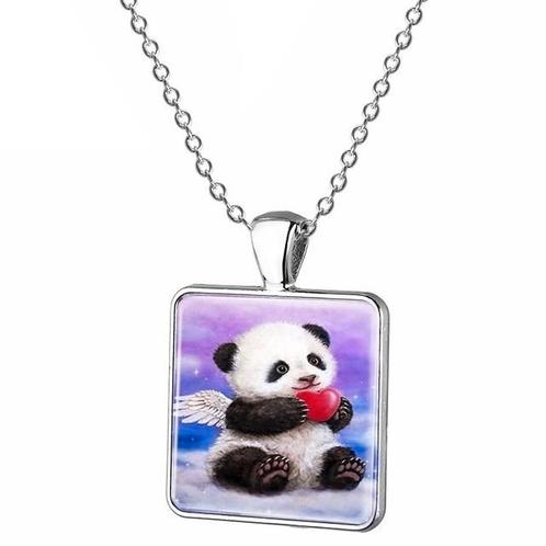 Fako Bijoux® - Ketting - Cabochon - Vierkant - Panda -, Sieraden, Tassen en Uiterlijk, Kettingen, Verzenden