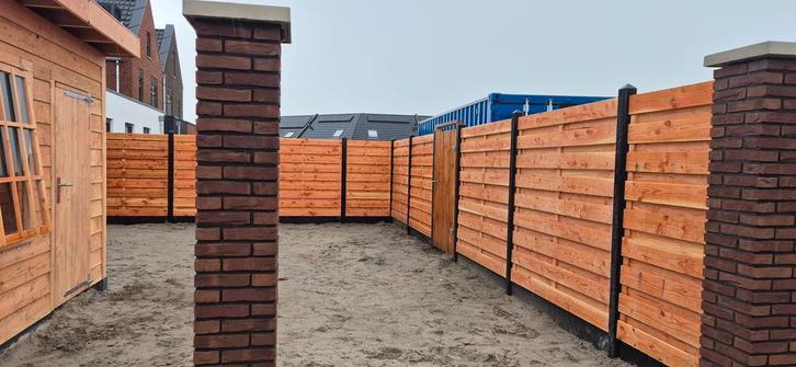 schutting hout-beton met montage € 80 p/m, Tuin en Terras, Schuttingen, 1 tot 2 meter, 6 meter of meer, Nieuw, Hout, Verzenden