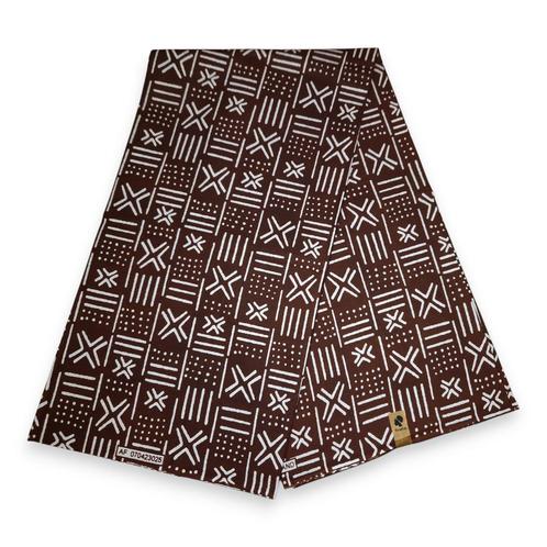 Afrikaanse Bruine X Bogolan / Mud cloth print stof - Traditi, Hobby en Vrije tijd, Stoffen en Lappen, Nieuw, Ophalen of Verzenden