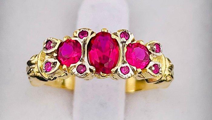 Zonder Minimumprijs - Ring - 9 kt. Geel goud, Zilver Robijn, Sieraden, Tassen en Uiterlijk, Ringen