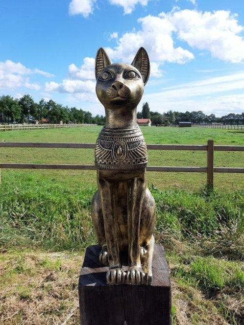 Figuur - Beeld, 73 cm hoge sfinx kat (Egyptische kat) goud, Antiek en Kunst, Curiosa en Brocante