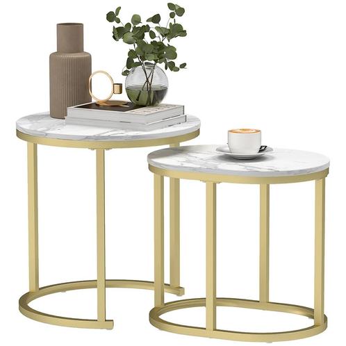TRUUSK Ronde Salontafel Set Van 2 Stapelbare Bijzettafel Met, Huis en Inrichting, Tafels | Bijzettafels, Nieuw, Verzenden