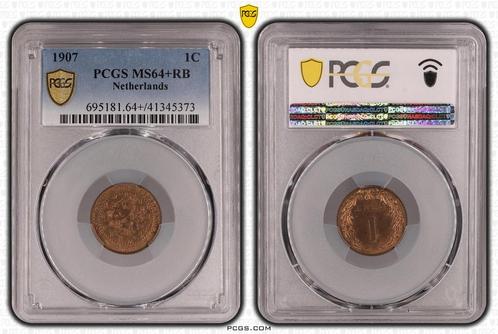 Koningin Wilhelmina 1 cent 1907 MS64+ RB PCGS gecertificeerd, Postzegels en Munten, Munten | Nederland, Losse munt, 1 cent, Koningin Wilhelmina