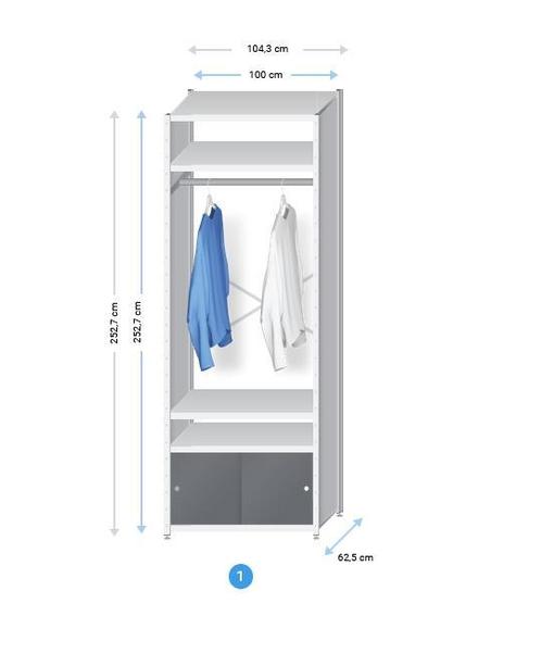 Garderobekast met schuifdeurset 105cm breed, Huis en Inrichting, Kasten | Kledingkasten, 25 tot 50 cm, Met deur(en), Met plank(en)