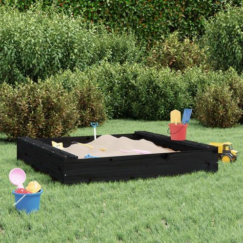 vidaXL Zandbak met bankjes vierkant massief grenenhout zwart, Kinderen en Baby's, Speelgoed | Buiten | Zandbakken, Nieuw, Verzenden