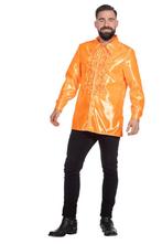 Ruchesblouse satijn oranje Kevin, Kleding | Dames, Carnavalskleding en Feestkleding, Ophalen of Verzenden, Nieuw