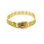 Gouden fantasie/tank schakel armband | 20,5 cm, Ophalen of Verzenden, Gebruikt, Overige kleuren, Goud