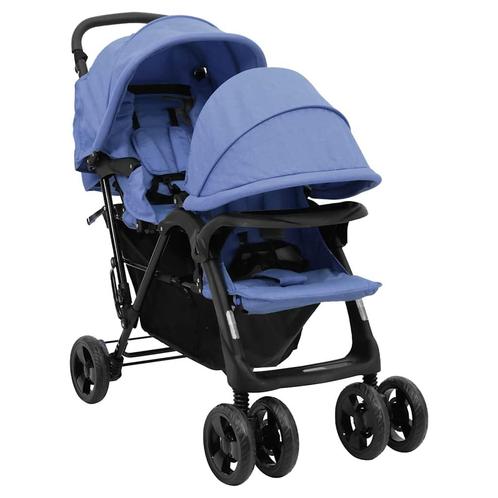 vidaXL Tweelingkinderwagen tandem staal marineblauw, Kinderen en Baby's, Kinderwagens en Combinaties, Nieuw, Verzenden