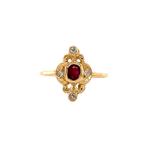 Gouden vintage ring met robijn en diamant 18 krt, Ophalen of Verzenden, Nieuw