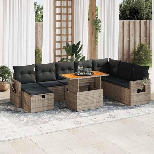 vidaXL 9-delige Loungeset met kussens poly rattan acacia, Tuin en Terras, Tuinsets en Loungesets, Loungeset, Nieuw, Rotan, Verzenden