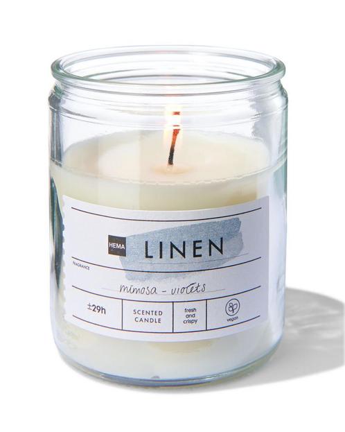 HEMA Geurkaars in glas Ø6.5 linen, Huis en Inrichting, Woonaccessoires | Kandelaars en Kaarsen, Nieuw, Verzenden