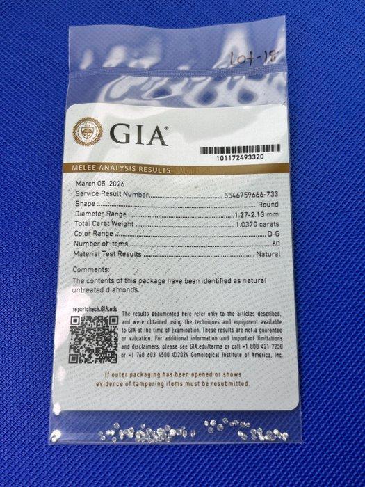 60 pcs Diamant (Natuurlijk) - 1.04 ct - Rond - D, Sieraden, Tassen en Uiterlijk, Edelstenen