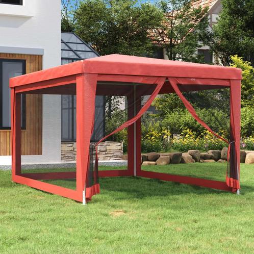 Partytent met 4 mesh zijwanden 3x4 m HDPE rood (Partytenten), Tuin en Terras, Partytenten, Partytent, Nieuw, 2 meter of meer, Verzenden