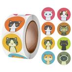 500 Stickers Op Rol - 2.5cm - Cartoon Kat -, Verzenden, Nieuw
