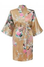 KIMU® Kimono Goud Kort L-XL Yukata Satijn Boven de Knie Kort, Kleding | Dames, Nieuw, Carnaval, Maat 42/44 (L), Ophalen of Verzenden