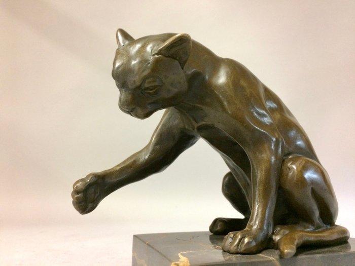 sculptuur, Spelende kat - 14 cm - Bronzen beeld - spelende, Antiek en Kunst, Curiosa en Brocante