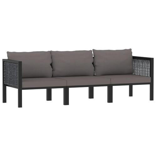 vidaXL Driezitsbank met kussens poly rattan antraciet, Tuin en Terras, Tuinsets en Loungesets, Nieuw, Rotan, Verzenden