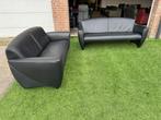 Jori Vinci zwart leren banken design 3 + 2 zits bankstel, Design, Zo goed als nieuw, Rechte bank, Leer