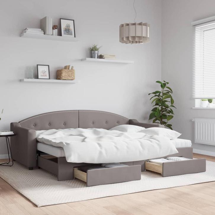 vidaXL Slaapbank met onderschuifbed en lades 80x200 cm stof, Huis en Inrichting, Slaapkamer | Bedden, 80 cm, 200 cm, Eenpersoons